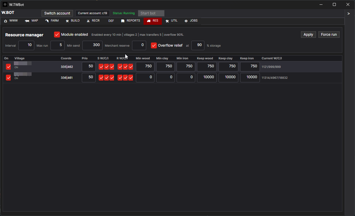 TW Automator resource management screenshot